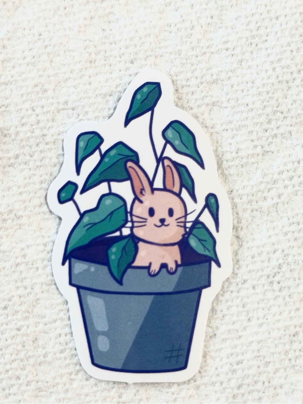 Kawaii-Styled Bunny Tucked Into Plant Pot Sticker